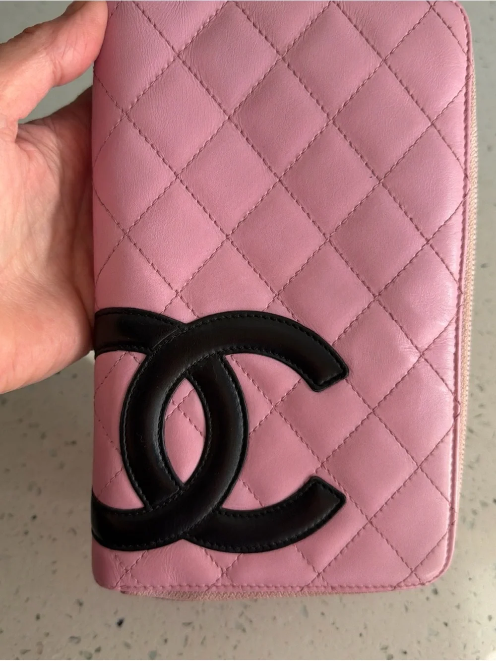 CHANEL Pink Quilted Calfskin Cambon Zip Organizer with Black CC Logo